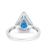 Halo Art Deco Solitaire Accent Pear Wedding Engagement Bridal Ring Band Round Simulated Cubic Zirconia 925 Sterling Silver