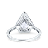 Halo Art Deco Solitaire Accent Pear Wedding Engagement Bridal Ring Band Round Simulated Cubic Zirconia 925 Sterling Silver