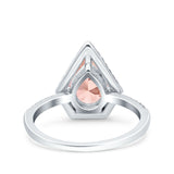Halo Art Deco Solitaire Accent Pear Wedding Engagement Bridal Ring Band Round Simulated Cubic Zirconia 925 Sterling Silver