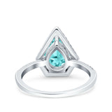 Halo Art Deco Solitaire Accent Pear Wedding Engagement Bridal Ring Band Round Simulated Cubic Zirconia 925 Sterling Silver