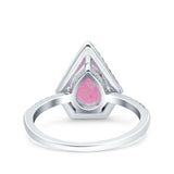 Halo Art Deco Solitaire Accent Pear Wedding Engagement Bridal Ring Band Round Simulated Cubic Zirconia 925 Sterling Silver