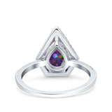 Halo Art Deco Solitaire Accent Pear Wedding Engagement Bridal Ring Band Round Simulated Cubic Zirconia 925 Sterling Silver