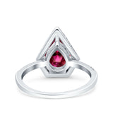 Halo Art Deco Solitaire Accent Pear Wedding Engagement Bridal Ring Band Round Simulated Cubic Zirconia 925 Sterling Silver