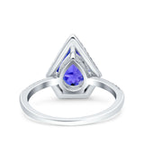 Halo Art Deco Solitaire Accent Pear Wedding Engagement Bridal Ring Band Round Simulated Cubic Zirconia 925 Sterling Silver