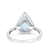 Halo Art Deco Solitaire Accent Pear Wedding Engagement Bridal Ring Band Round Simulated Cubic Zirconia 925 Sterling Silver
