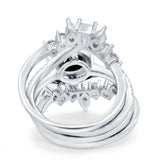 Trio Set Wedding Ring Three Piece Bridal Set Marquise Round Simulated Cubic Zirconia 925 Sterling Silver