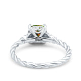 Art Deco Cushion Three Stone Wedding Bridal Ring Round Simulated Cubic Zirconia 925 Sterling Silver