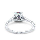 Art Deco Cushion Three Stone Wedding Bridal Ring Round Simulated Cubic Zirconia 925 Sterling Silver