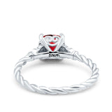 Art Deco Cushion Three Stone Wedding Bridal Ring Round Simulated Cubic Zirconia 925 Sterling Silver