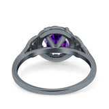 Halo Art Deco Wedding Engagement Ring Round Simulated Cubic Zirconia 925 Sterling Silver