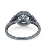 Halo Art Deco Wedding Engagement Ring Round Simulated Cubic Zirconia 925 Sterling Silver