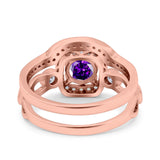 Two Piece Art Deco Wedding Engagement Bridal Set Ring Band Round Simulated Cubic Zirconia 925 Sterling Silver