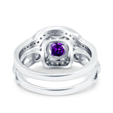 Two Piece Art Deco Wedding Engagement Bridal Set Ring Band Round Simulated Cubic Zirconia 925 Sterling Silver