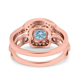 Two Piece Art Deco Wedding Engagement Bridal Set Ring Band Round Simulated Cubic Zirconia 925 Sterling Silver