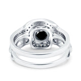 Two Piece Art Deco Wedding Engagement Bridal Set Ring Band Round Simulated Cubic Zirconia 925 Sterling Silver