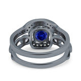 Two Piece Art Deco Wedding Engagement Bridal Set Ring Band Round Simulated Cubic Zirconia 925 Sterling Silver