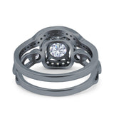 Two Piece Art Deco Wedding Engagement Bridal Set Ring Band Round Simulated Cubic Zirconia 925 Sterling Silver
