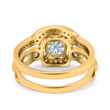 Two Piece Art Deco Wedding Engagement Bridal Set Ring Band Round Simulated Cubic Zirconia 925 Sterling Silver