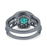 Two Piece Art Deco Wedding Engagement Bridal Set Ring Band Round Simulated Cubic Zirconia 925 Sterling Silver