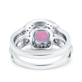 Two Piece Art Deco Wedding Engagement Bridal Set Ring Band Round Simulated Cubic Zirconia 925 Sterling Silver