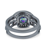 Two Piece Art Deco Wedding Engagement Bridal Set Ring Band Round Simulated Cubic Zirconia 925 Sterling Silver