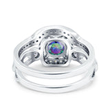 Two Piece Art Deco Wedding Engagement Bridal Set Ring Band Round Simulated Cubic Zirconia 925 Sterling Silver