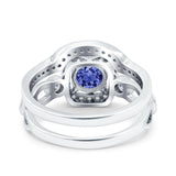 Two Piece Art Deco Wedding Engagement Bridal Set Ring Band Round Simulated Cubic Zirconia 925 Sterling Silver