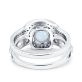 Two Piece Art Deco Wedding Engagement Bridal Set Ring Band Round Simulated Cubic Zirconia 925 Sterling Silver