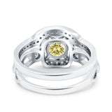 Two Piece Art Deco Wedding Engagement Bridal Set Ring Band Round Simulated Cubic Zirconia 925 Sterling Silver