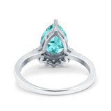 Teardrop Art Deco Pear Wedding Engagement Ring Round Simulated Cubic Zirconia 925 Sterling Silver
