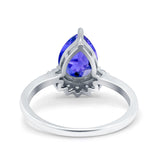 Teardrop Art Deco Pear Wedding Engagement Ring Round Simulated Cubic Zirconia 925 Sterling Silver