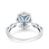 Vintage Art Deco Halo Oval Wedding Engagement Bridal Ring Round Simulated Cubic Zirconia 925 Sterling Silver