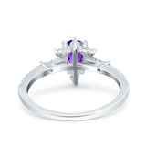 Starburst Teardrop Dainty Art Deco Pear Wedding Bridal Ring Round Simulated Cubic Zirconia 925 Sterling Silver