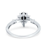 Starburst Teardrop Dainty Art Deco Pear Wedding Bridal Ring Round Simulated Cubic Zirconia 925 Sterling Silver