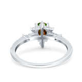 Starburst Teardrop Dainty Art Deco Pear Wedding Bridal Ring Round Simulated Cubic Zirconia 925 Sterling Silver