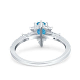Starburst Teardrop Dainty Art Deco Pear Wedding Bridal Ring Round Simulated Cubic Zirconia 925 Sterling Silver