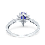 Starburst Teardrop Dainty Art Deco Pear Wedding Bridal Ring Round Simulated Cubic Zirconia 925 Sterling Silver