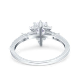 Starburst Teardrop Dainty Art Deco Pear Wedding Bridal Ring Round Simulated Cubic Zirconia 925 Sterling Silver
