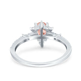 Starburst Teardrop Dainty Art Deco Pear Wedding Bridal Ring Round Simulated Cubic Zirconia 925 Sterling Silver