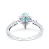 Starburst Teardrop Dainty Art Deco Pear Wedding Bridal Ring Round Simulated Cubic Zirconia 925 Sterling Silver