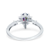 Starburst Teardrop Dainty Art Deco Pear Wedding Bridal Ring Round Simulated Cubic Zirconia 925 Sterling Silver