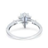 Starburst Teardrop Dainty Art Deco Pear Wedding Bridal Ring Round Simulated Cubic Zirconia 925 Sterling Silver