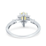 Starburst Teardrop Dainty Art Deco Pear Wedding Bridal Ring Round Simulated Cubic Zirconia 925 Sterling Silver