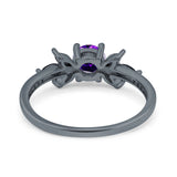 Art Deco Engagement Ring Simulated Black Round Simulated Cubic Zirconia 925 Sterling Silver