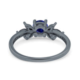 Art Deco Engagement Ring Simulated Black Round Simulated Cubic Zirconia 925 Sterling Silver