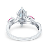 Infinity Twist Marquise Wedding Ring Simulated Cubic Zirconia & Ruby 925 Sterling Silver