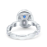 Oval Art Deco Halo Engagement Wedding Bridal Ring Round Simulated Cubic Zirconia 925 Sterling Silver