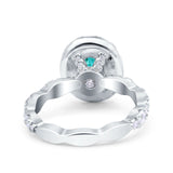 Oval Art Deco Halo Engagement Wedding Bridal Ring Round Simulated Cubic Zirconia 925 Sterling Silver