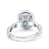 Oval Art Deco Halo Engagement Wedding Bridal Ring Round Simulated Cubic Zirconia 925 Sterling Silver