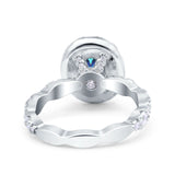 Oval Art Deco Halo Engagement Wedding Bridal Ring Round Simulated Cubic Zirconia 925 Sterling Silver
